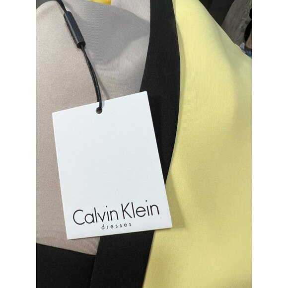 Calvin Klein Sz 4 Yellow Black Color Block Sheath Pencil Dress Stretch NWT NEW! - Picture 9 of 11